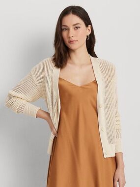 Lauren Ralph Lauren Linen-Blend Rib-Knit Cropped Cardigan Black Label PL